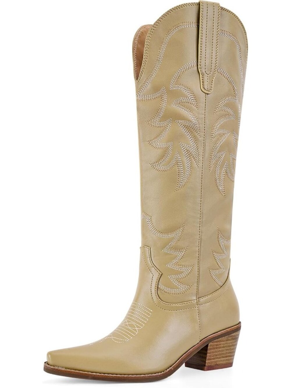 Women Yellow Faux Leather Western Pointed Toe Cowboy Cowgirl Chunky Block Heel